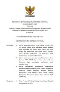 Peraturan Menteri Kesehatan No.9 Tahun 2020 Tentang Pedoman Pembatasan Sosial Berskala Besar Dalam Rangka Percepatan Penanganan Corona Virus Disease 2019 (Covid-19)