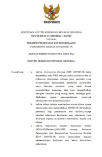 Image of Keputusan Menteri Kesehatan Republik Indonesia Nomor HK.01.07/MENKES/413/2020 Tentang Pedoman Pencegahan dan Pengendalian Coronavirus Disease 2019 (Covid-19)